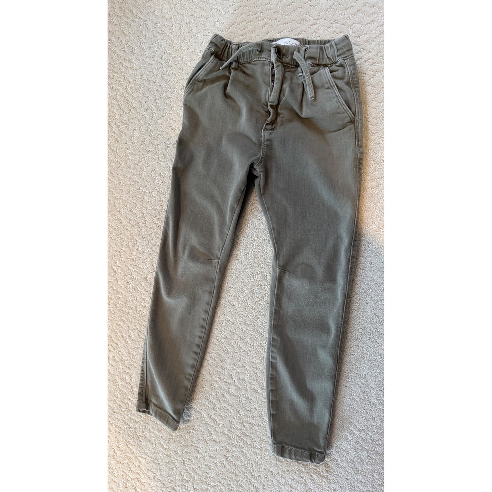 Zara Jeans Kids Size 7 Green Excellent Elastic Waist Drawstring Denim Pants